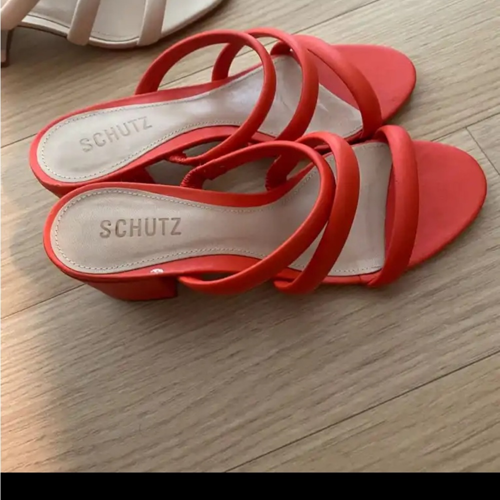 Orange / red block heel